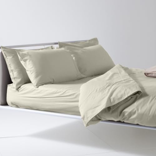 Lisola Bettwäsche-Set für französisches Bett, aus hochwertiger Baumwolle, hergestellt in Italien, Oberlaken 200 x 290 cm + 2 Kissenbezüge 50 x 80 cm, einfarbig. Modell: Tortona, Auster
