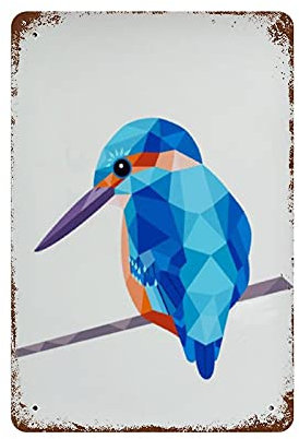 30 x 20 cm, Tier-Metall-Blechschild, Eisvogel-Druck, geometrisch, Eisvogel, Vogel, Wildtiere, Eisvogel, Vintage-Poster, Wanddekoration, Vintage-Poster, für Zuhause, K