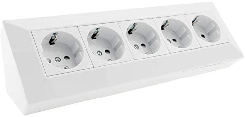 ChiliTec Steckdosenblock Ecksteckdose 5-Fach Schutzkontaktsteckdose Aufbau Unterbau Weiß