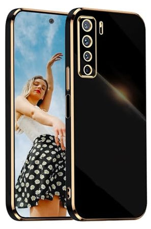 Kaywzo Cover per Huawei P40 Lite 5G,Custodia Ultra Sottile Morbido Placcatura TPU,Brillant Specchio Silicone Antiurto Protettivo Phone Case Cover,Nero