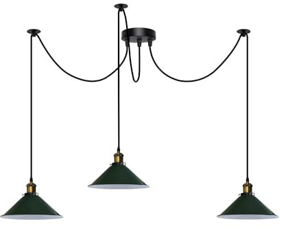 DC VOLTAGE 3 Way Spider Light E27 Pendant Light Lamp Shade Adjustable Cable with Swag Hook for Kitchen Green