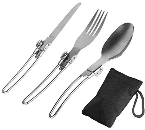 Xtahdge Cuisinier Vaisselle fourchette en acier inoxydable pliable Couteau Ustensiles Set Combo pique-nique Camp Couverts Vaisselle Couverts
