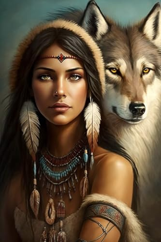 1000 Teile Indianer Mädchen und Wolf Puzzle für Erwachsene, Puzzles mittlerer Schwierigkeitsgrad Spaß Familienspiele Tolle Geschenkideen für Frauen und Männer