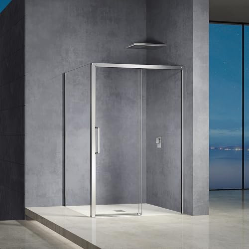 GRAND VERRE Cabine de douche 100x80 avec porte coulissante et paroi latérale profilés chromés
