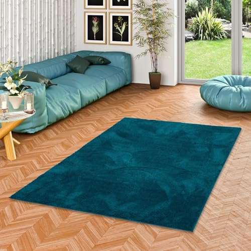 Luxus Super Soft Hochflor Langflor Teppich Flauschig Weich Wohnzimmer Schlafzimmer Silky Petrol