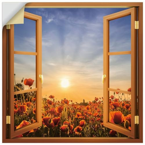ARTland Wanddeko Wandtattoo selbstklebende Vinylfolie Fensterbilder Fenster Pflanzen Blumen Mohnblume Sonnenuntergang U5BZ