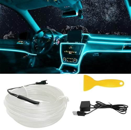 Norhogo Striscia LED per Auto Al Neon, Luce Interna LED Accessori per Auto Luce al Neon Filo per Auto Decorazione, Neon Wire 500CM Con Protezione Fusibile per Auto, Filo Elettroluminescente