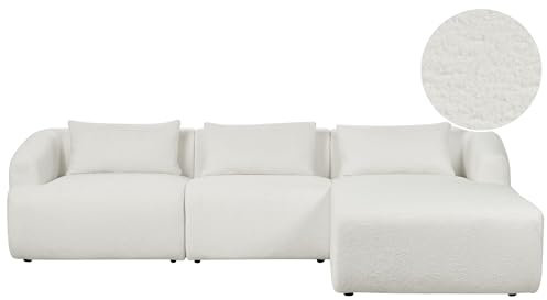 Beliani 3-Sitzer Ecksofa L-förmig Bouclé weiß mit Chaiselongue Links 3 Kissen Svansele