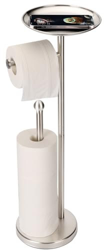Support de papier toilette avec étagère, support de papier toilette autoportant, base lourde, sans basculement (acier inoxydable, nickel brossé)