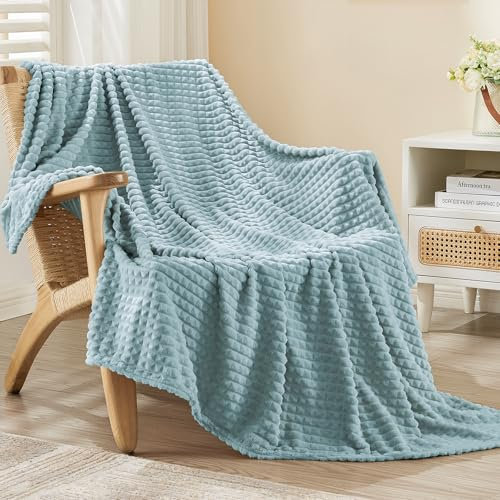EMME Kuscheldecke Flauschige - 3D-Touch-Erlebnis Fleecedecke, Weiche Warme Wolldecke Überwurfdecke, Couchdecke, Decke für Sofa, Tagesdecke, Wohndecke, Blau Grün, 130 x 150 cm