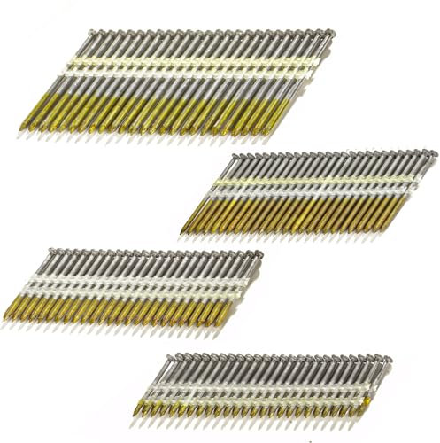 SITLDY 21 Degree Framing Nails 600 Count, 4 Sizes (2+2-1/2+3.0 Ring Shank+3-1/2 Smooth Shank), Full Round Head Hot Dipped Galvanized, 150 per Size, Assorted Size, 20 to 22 Degree Framing Nailer