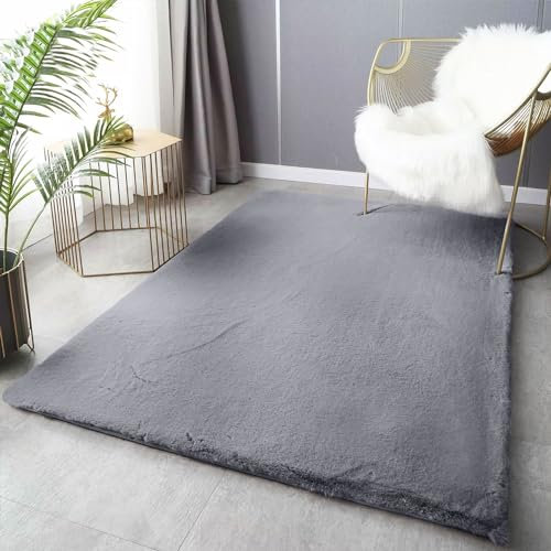 VIMODA Fellteppich Deluxe waschbar: Eleganter Hochflor Teppich Akzent Einfarbig, kuschelig für Ihr Wohnzimmer oder Schlafzimmer, Farbe:Grau, Maße:80x150 cm