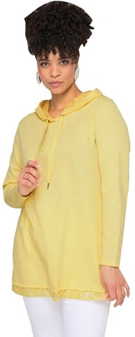 MIAMODA Damen große Größen Übergrößen Plus Size Langarmshirt, Kapuze, Spitzen-Details Sorbet gelb 50 832076603-50