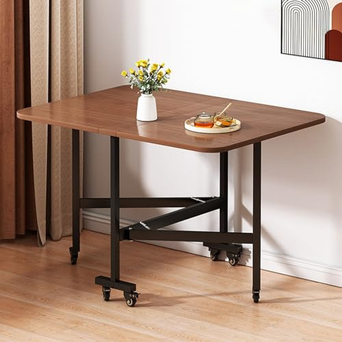 Klappbarer Esstisch, Ausziehbarer Küchentisch, Platzsparender Klapptisch Mit Universalrad, Abgerundetes Kantendesign, Rechteckiger Klapptisch Aus Holz Für Die Küche,1,2m