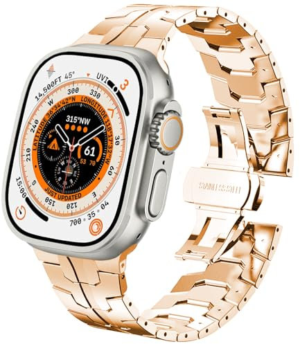 DEALELE Strap Compatible with Apple Watch 41mm 40mm 38mm, Thin Iron Man Stainless Steel Metal Replacement Bands for iWatch Series 9/8 / 7/6 / 5/4 / 3 / SE Women Men, Rosegold