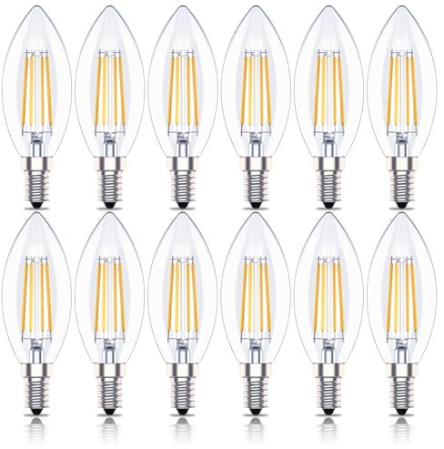 Huoqilin E14 Led Dimmable Light Bulb,SES Small Edison Screw Candle Bulbs,4W,40W Incandescent Equivalent,2700K Warm White,400lm,12 Count (Pack of 1)