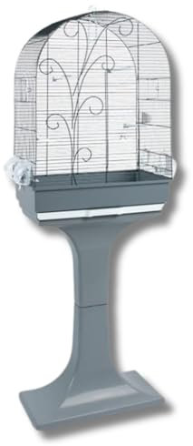 Pet's Market Evita Gabbia Voliera Uccelli Pappagalli Calopsite Inseparabili Piccoli volatili con Piedistallo Posatoi in Plastica Mangiatoia interna Beverino 55x32x80H e 145H Totali (Grey)