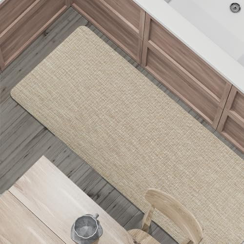 Comart - Tappeto Cucina Manhattan - Impermeabile - Antiscivolo - Antimacchia - PVC Intrecciato - Passatoia Effetto Metallico Brillante - per Corridoio, Cucina e Bagno - Shine Stone Beige - 50x240 cm