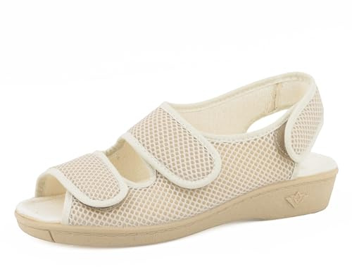 JOMIX Pantofole Donna Estive Ciabatte Punta Aperta da Anziani Sandali Bassi Comodi con Strappo Scarpe da Casa Lavabile in Lavatrice ES2501 Beige 39