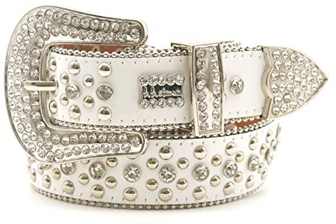 Elaineeu Strass-Gürtel für Herren und Damen, Western-Ledergürtel, glitzernd, Cowgirl, Cowboy, glänzend, Diamant-Nieten, Kristallgürtel für Jeans, weiß, 115x3.8cm
