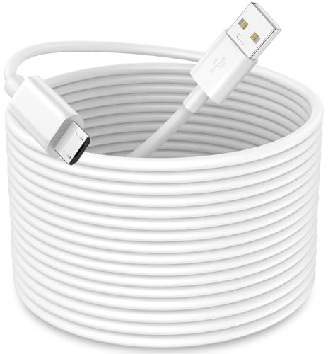 iMangoo Câble d'alimentation USB vers micro USB pour caméra de vidéosurveillance, 10 m de long pour Wyze V3 V4 Kasa Yi NestCam Blink Cam extérieur et intérieur avec 10 clips métalliques, clous de