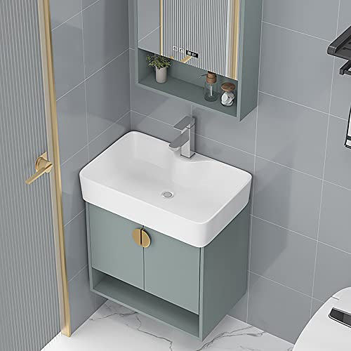 Lavabo, tocador de baño con Lavabo en Verde | Conjunto de gabinete Flotante Moderno con Lavabo de Resina | Combinación de tocador para Espacios pequeños con encimera de Lavabo de cerámica |