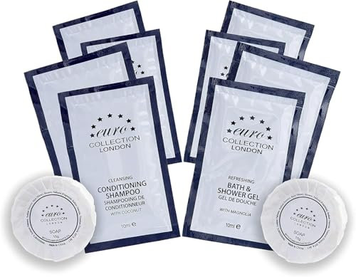 3 in 1 Set Conditioning Shampoo + Bath & Shower Gel 10ml Sachets + 15 gram Pleat Wrapped Soap - Pack of 900 (300 Each) Euro