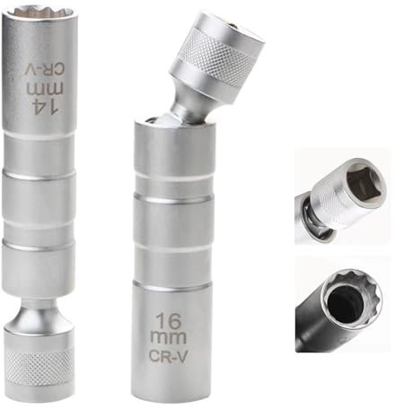 Thin Wall Spark Plug Socket, 2PCS Magnetic Spark Plug Socket, 3/8 Inch 12-Point Universal Joint Magnetic Swivel Spark Plug Socket, Spark Plug Socket Set for Car Repair(14mm & 16mm)