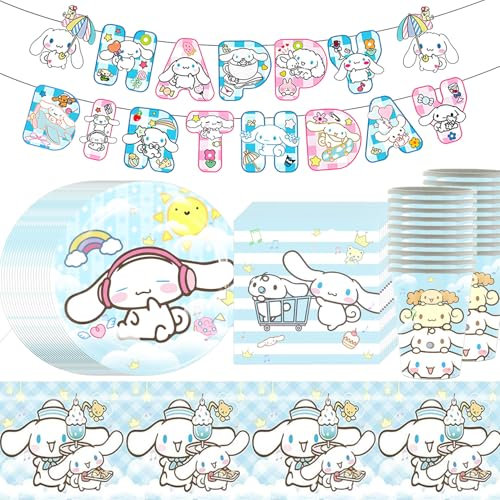 Doyomtoy 62PCS Kids Birthday Party Tableware, Cartoon Party Decoration Set for Boys Girls, Includes Banner, Plates, Cups, Napkins, Tablecloth (20 Guests)