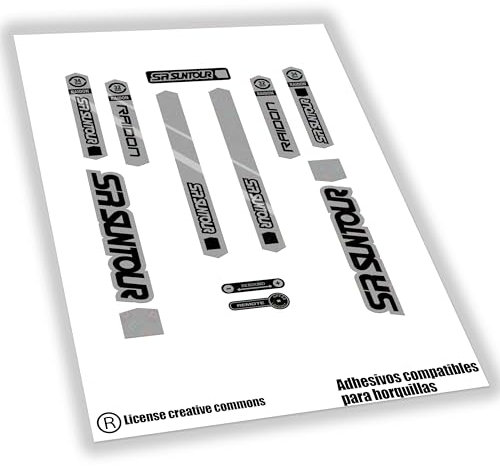 WP497 Adesivi compatibili con SR SUNTOUR RAIDON 32 mm Y 34 mm adesivi per forcella bici, decalcomanie MTB, AUFFKLEBER, FEDERGABEL (argento)