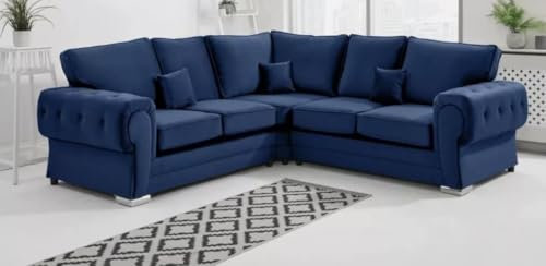 Velvet Blue Ecksofa-Set Verona Collection Chenille oder Samt Material 3- bis 2-Sitzer Lounge Couch mit Streuung und vollständiger Rückenlehne links und rechts Konfiguration