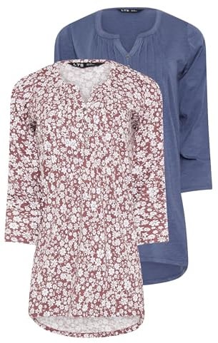 Long Tall Sally - LTS Tall 2 Pack Blush & Blue Cotton Henley Tops - Women's