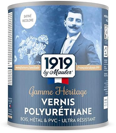 1919 By Mauler Vernis Polyuréthane pour bois, métal et PVC - Satiné Incolore 1L - Haute résistance qualité professionnelle