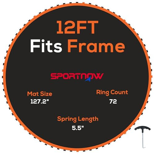 SPORTNOW Trampoline Replacement Mat with Eight Rows of Stitching, Spring Pull Tool, 72 V-Hooks, for 12ft Trampoline, Using 14cm Springs, Trampoline Jumping Mat, Orange