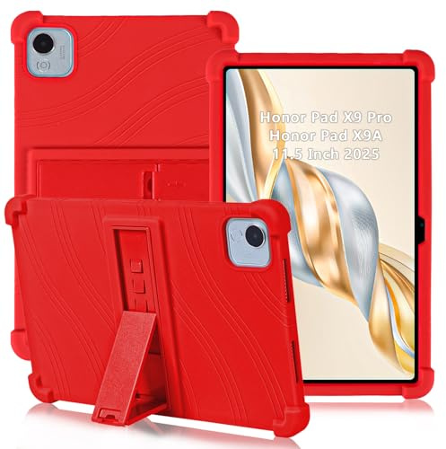 ATOOZ for Honor Pad X9A/X9 Pro Case 11.5 Inch 2025,Red | Soft Silicone Kids Case,for Huawei Honor Pad X9 Pro Tablet,with Adjustable Bracket