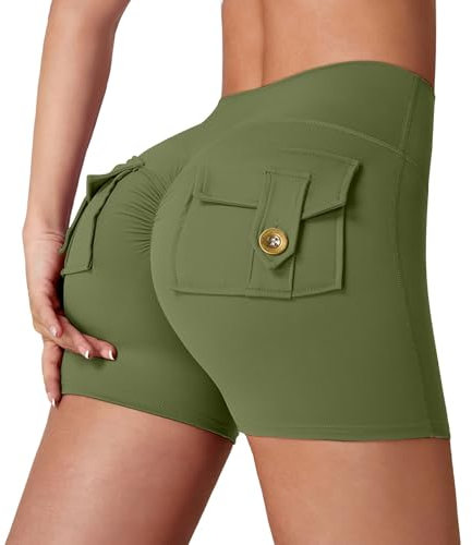 Fitness-Leggings für Damen, Yoga-Shorts mit Taschen für Damen, Cargo-Hotpants, Workout, Biker, Fitnessstudio, Bauchkontrolle, weiche Komfort-Hose, Stretch-Strumpfhose für Laufen, Fitnessstudio, Yoga