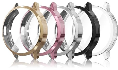 Simpeak 5 Piezas Funda Compatible con Garmin Venu 3S 41mm, Slim Suave TPU Protector de Pantalla Ligero Anti-Arañazos, Negro/Transparente/Plata/Oro Rosa/Rosado
