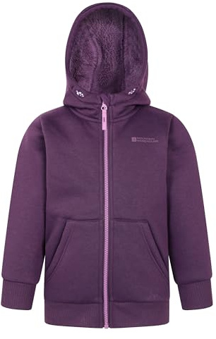 Mountain Warehouse Alpine II Kids Full-Zip Hoodie - Warm & Cozy Top with Sherpa Lining, For Boys & Girls - Best for Autumn, Winter, Outdoors, Walking, Hiking Purple Kids Size 5-6 Years