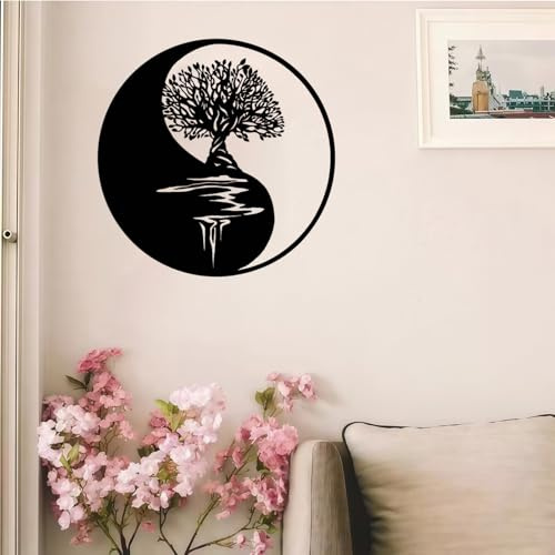 Machtiging Metall Baum des Lebens Wanddekoration,Metall Wanddeko,Baum des Lebens Wanddeko,Wanddekoration Silhouette,FüR Badezimmer KüChe Wohnzimmer Schlafzimmer Indoor Outdoor (Schwarz)