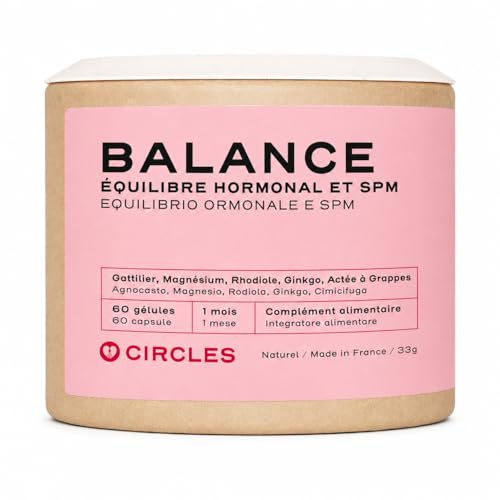 Circles BALANCE Complément Femme Cycle Magnésium B6 60 Gélules | Gattilier Rhodiole Ginkgo Équilibre Cycle SPM Confort Féminin Végan Sans Gluten Made in France