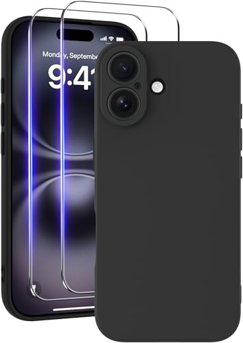 Qasyfanc Soft Silicone Case for iPhone 16, Black | Shockproof, Dust-proof, Full Camera Protection, Slim Soft Edge Cover with Anti-Scratch Microfiber Lining