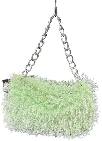 LYXYGMV Damen-Schultertasche aus Kunstpelz, einfarbig, Plüsch, Kette, Achseltasche, flauschige quadratische Clutch, Abendtasche Für Herbst und Winter(Mint Green)