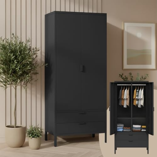 skølm Ituri Metallschrank 80 cm breit, Schwarz, mit 2 Schubladen, 6 Fächer