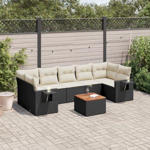 Frdhee Ecksofa Klein Eckbankgruppe,8-TLG. Garten-Sofagarnitur mit Kissen Schwarz Poly Rattan,Terrassenmöbel für Hinterhof,Balkon und Terrasse