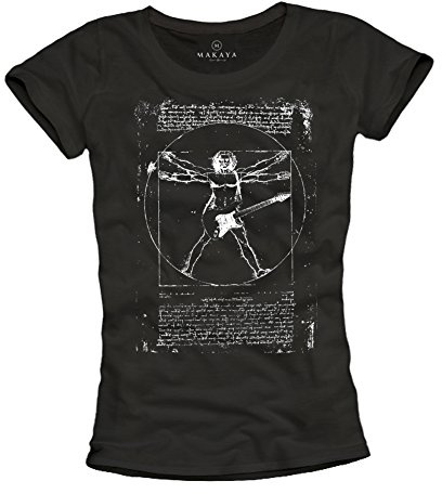 Band T-Shirt mit Gitarre für Frauen DA Vinci schwarz Größe S M L