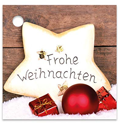 25er Pack Geschenkanhänger Frohe Weihnachten Stern ca. 55 x 55 mm, Anhänger, Weihnachtsanhänger, Geschenkkarte, Geschenkkärtchen, Anhängeetikett, Topper