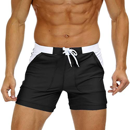 KEFITEVD Quick Dry Swim Briefs for Men Sexy Spa Trunks Beach Surf Shorts Elastic Waist Stretchy Short Board Pants, 38, Black