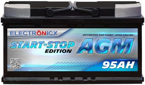 Electronicx Batterie Voiture 95 Ah AGM Start‑Stop Batterie Automobile 12 V – Haute Performance, Durable et Fiable, Compatible Camping‑Care et Véhicules Divers, Puissance de Démarrage 950A