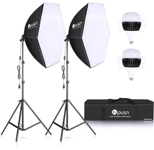 HPUSN Softbox-Beleuchtungs-Set, 2 x 76 x 76 cm, professionelle kontinuierliche Studio-Fotostudio-Ausrüstung mit 2 E27-Fassung, 85 W, 6500 K, LED-Leuchtmittel für Hoch- und Produktaufnahmen