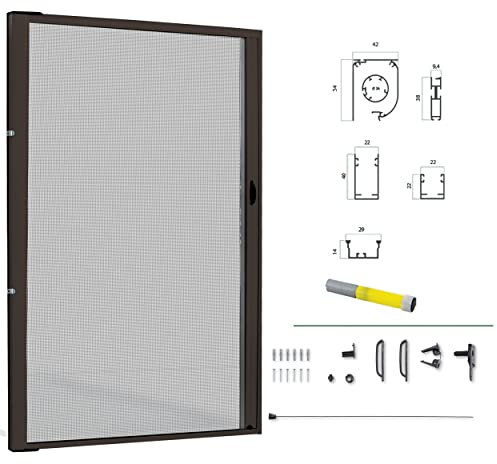 Zanzariera Porta Finestra A Rullo Scorrevole con Sistema di Riduzione in Alluminio - Fai Da Te - (Marrone, 150x250)